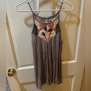 American Eagle Outfitters Brown Sleeveless Tunic with Geometric Pattern